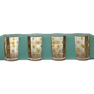 Soho Loft Gold Bee Clear Acrylic Glasses 15oz Indoor Outdoor Tumblers Set of 4